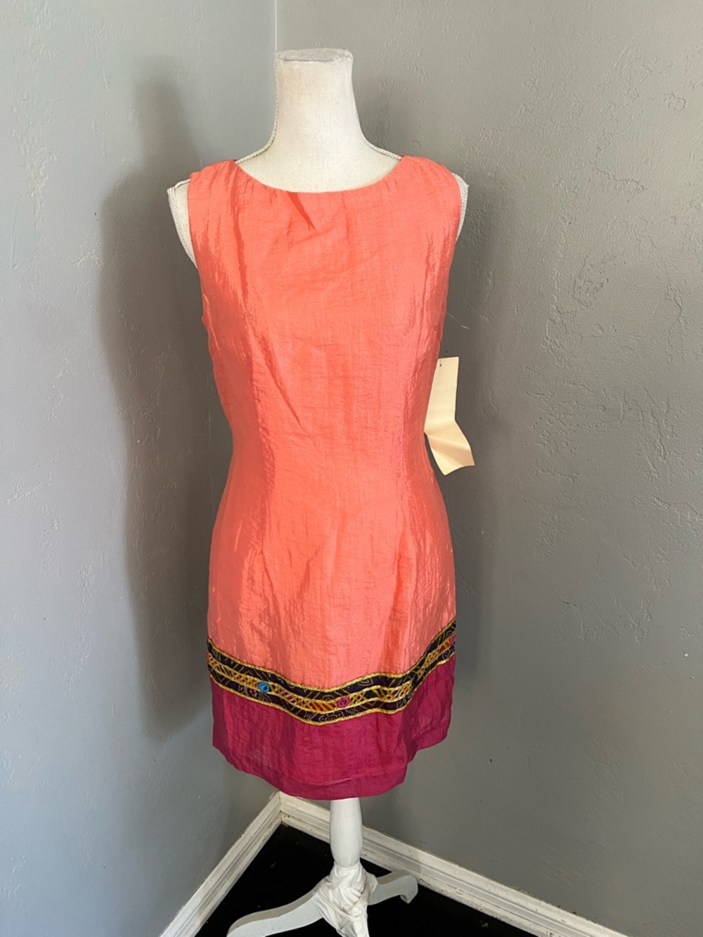 A.B.S Coral Shift Dress with Magenta Hem size 10 P